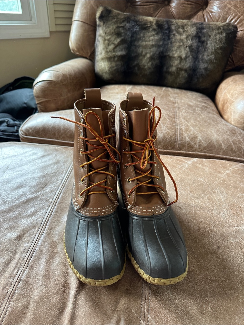 L.L. Bean Brown and Black Leather Duck Boots - Picture 2 of 6